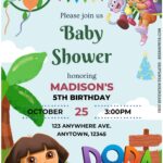 (Free Editable PDF) Ultimate Dora The Explorer Jungle Baby Shower Invitation Templates A