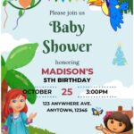 (Free Editable PDF) Ultimate Dora The Explorer Jungle Baby Shower Invitation Templates C