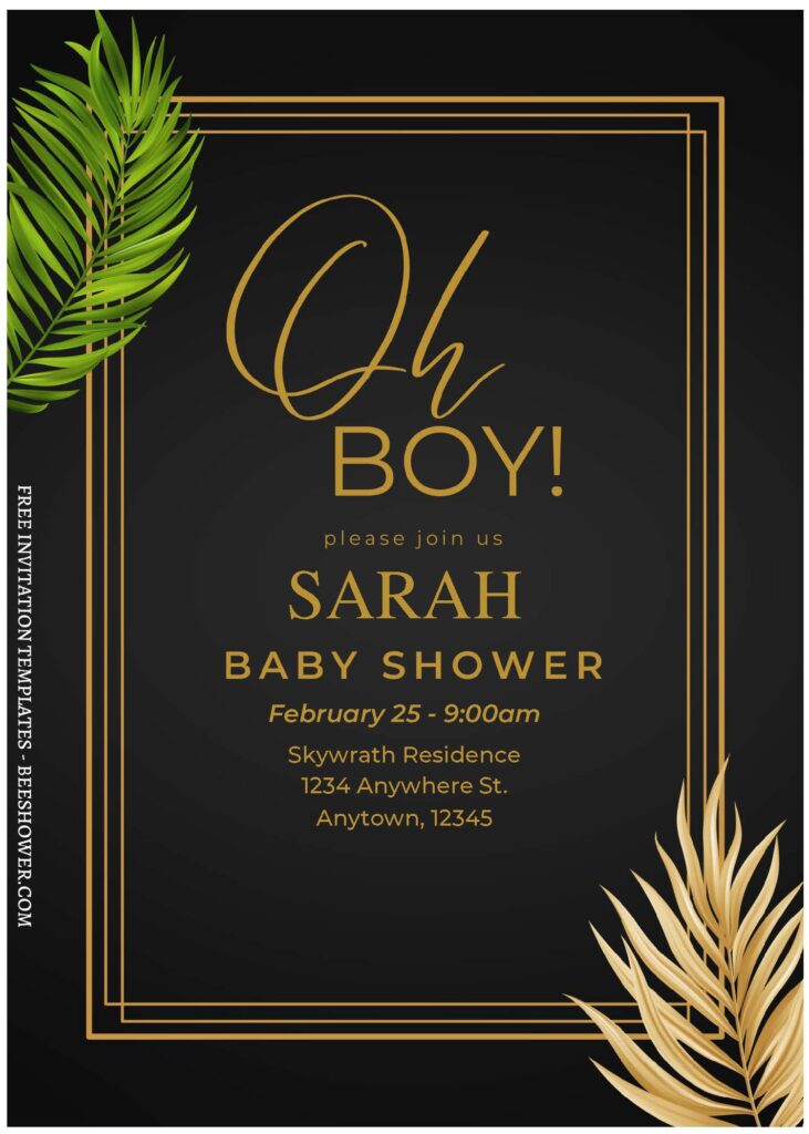 (Free Editable PDF) Tropical Gold Garden Baby Shower Invitation Templates A