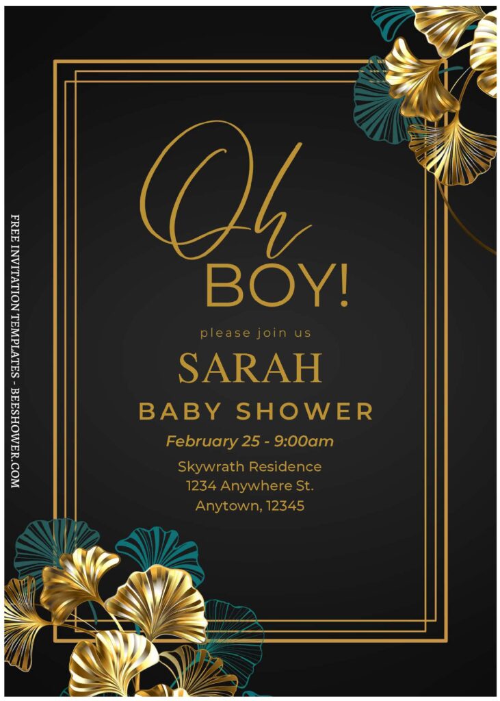 (Free Editable PDF) Tropical Gold Garden Baby Shower Invitation Templates C
