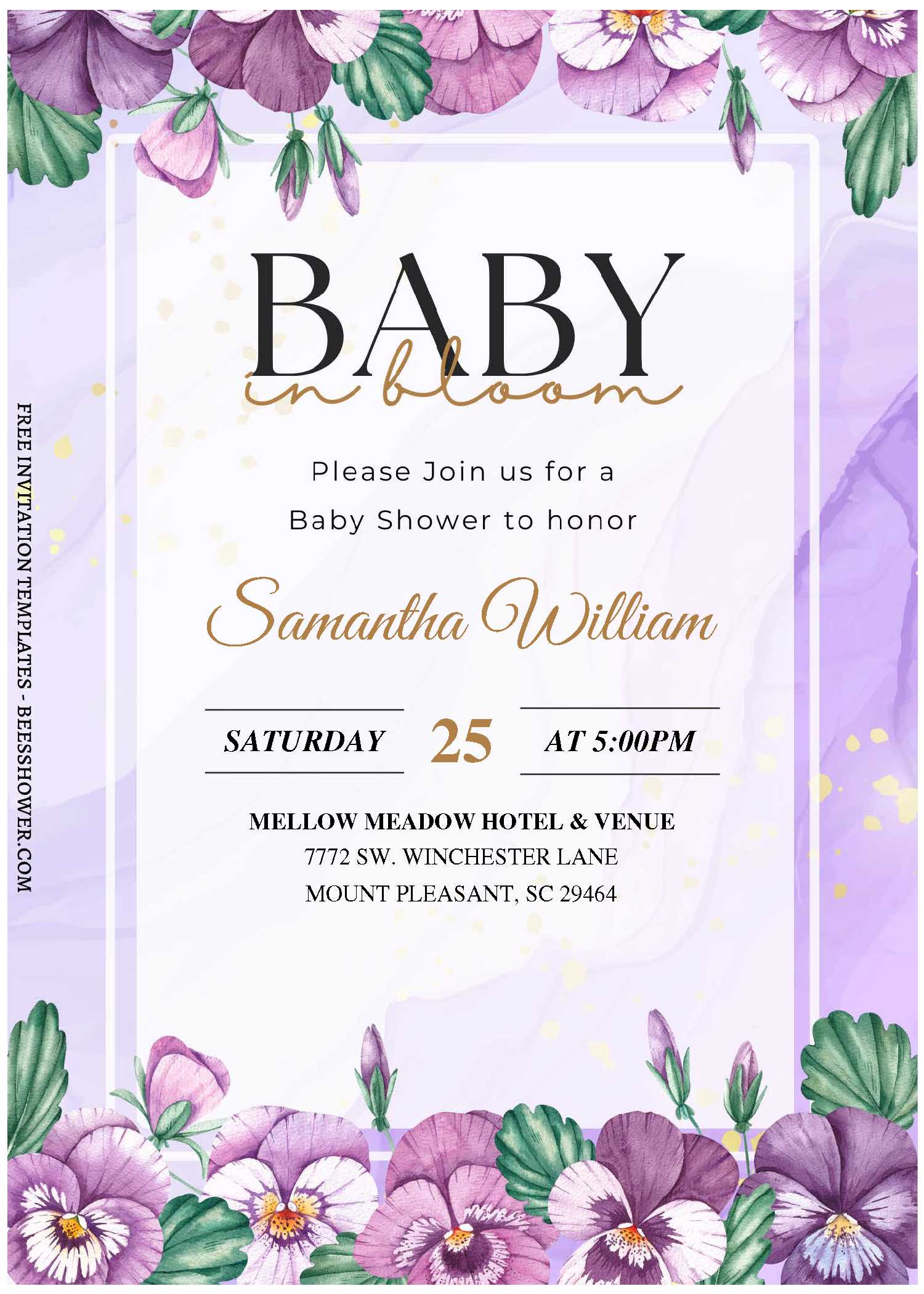 (Free Editable PDF) Wonderful Lush Purple Baby Shower Invitation Templates with watercolor ranunculus