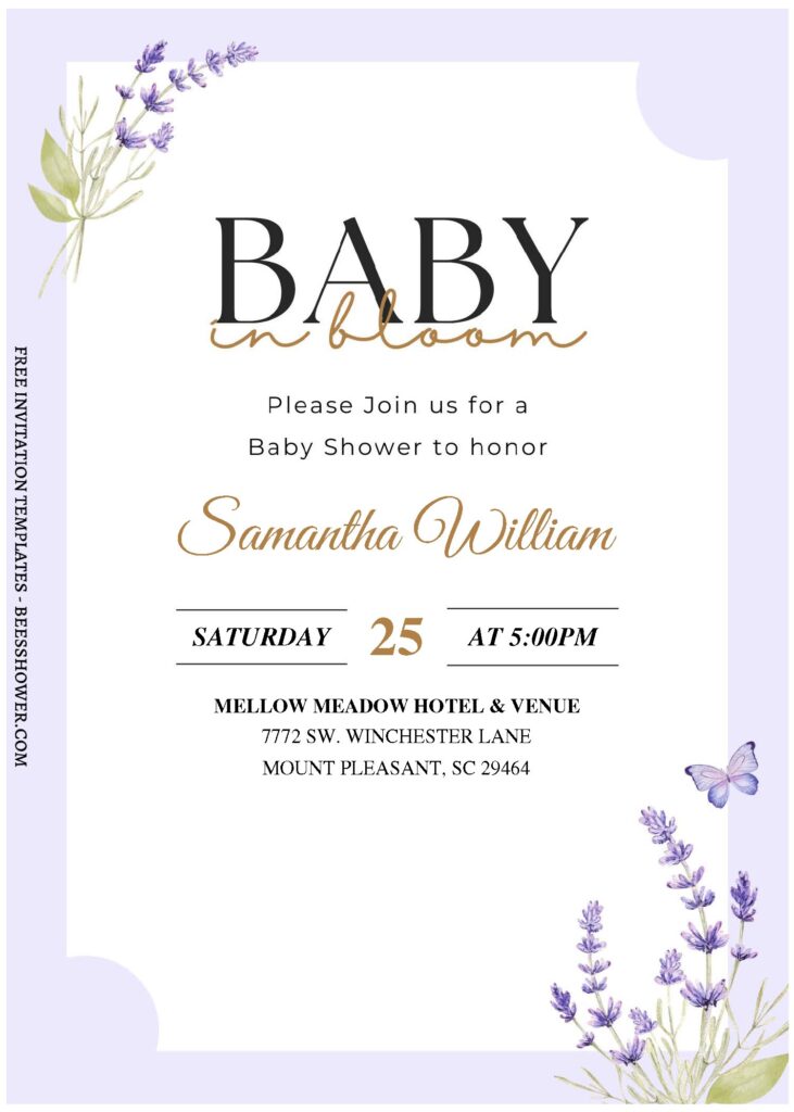 (Free Editable PDF) Delightful Purple Lavender Baby Shower Invitation Templates A