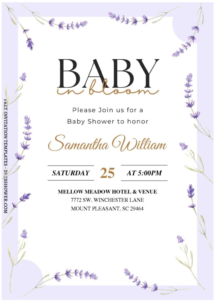 (Free Editable PDF) Delightful Purple Lavender Baby Shower Invitation Templates with watercolor lavender