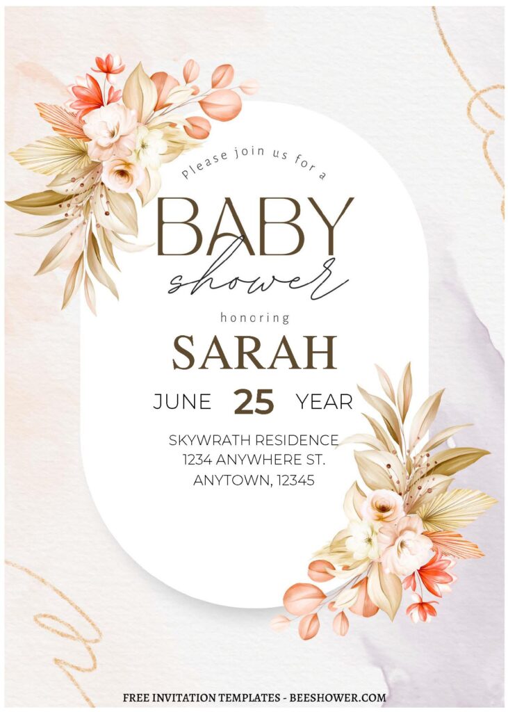(Free Editable PDF) Dreamy Rustic Gold Baby Shower Invitation Templates A
