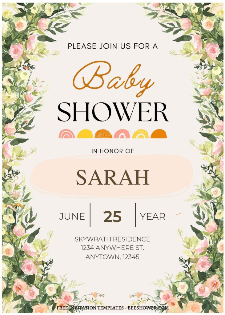 (Free Editable PDF) Vintage Rose And Peony Baby Shower Invitation Templates A