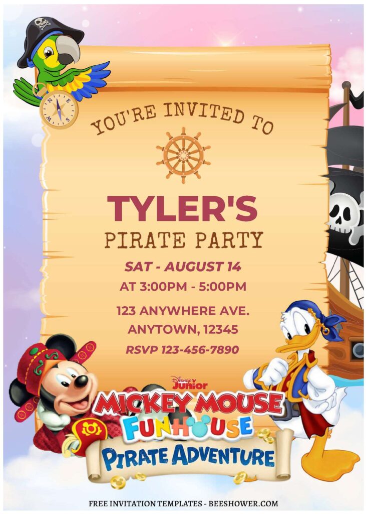(Free Editable PDF) Mickey Mouse Pirate Baby Shower Invitation Templates A