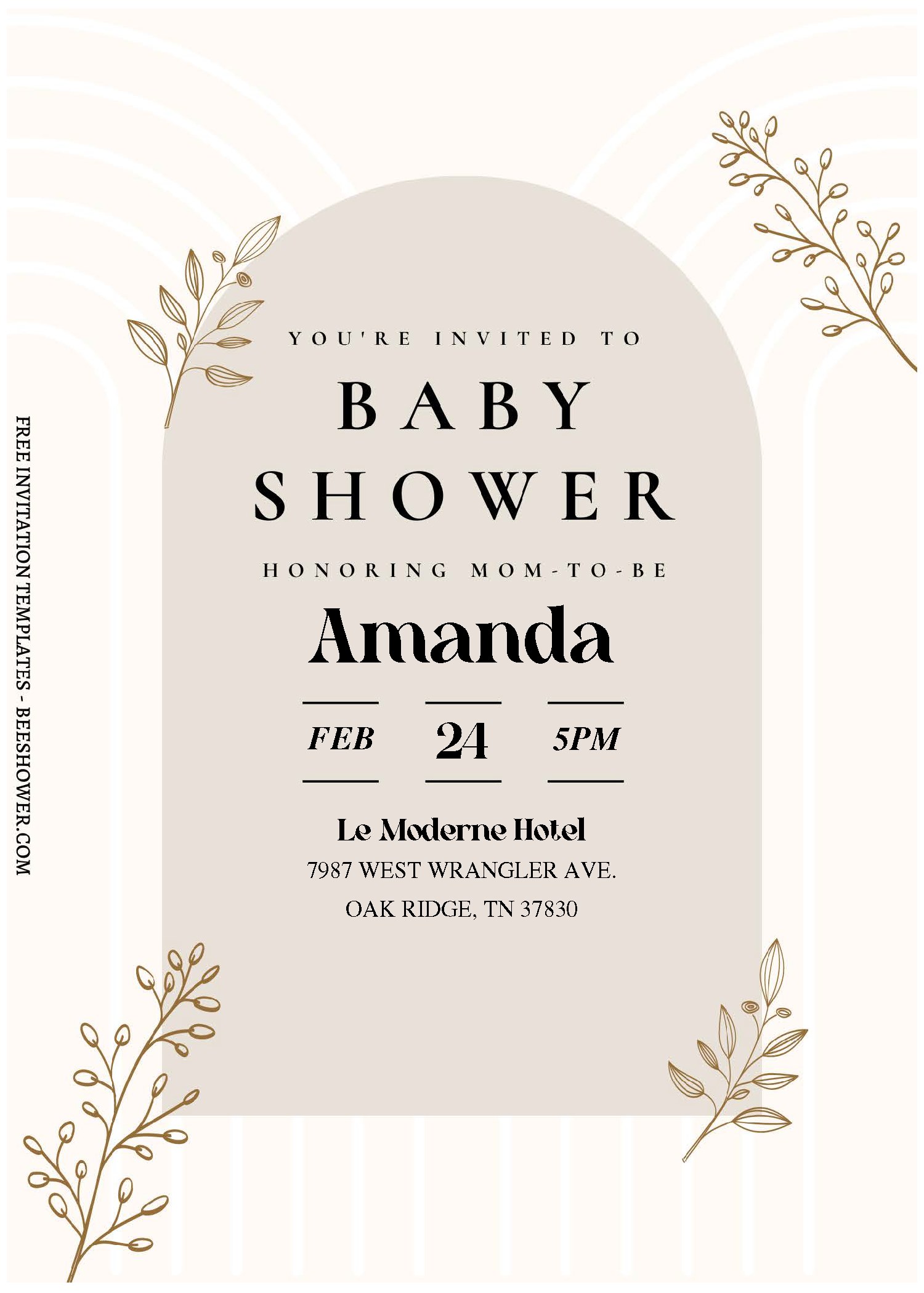 (Free Editable PDF) Minimalist Foliage Line Art Baby Shower Invitation Templates C