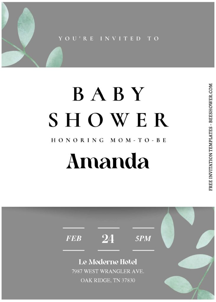(Free Editable PDF) Botanical Chic Garden Baby Shower Invitation Templates C