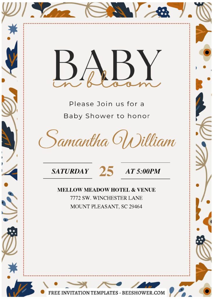 (Free Editable PDF) Modern Minimal Floral Baby Shower Invitation Templates C