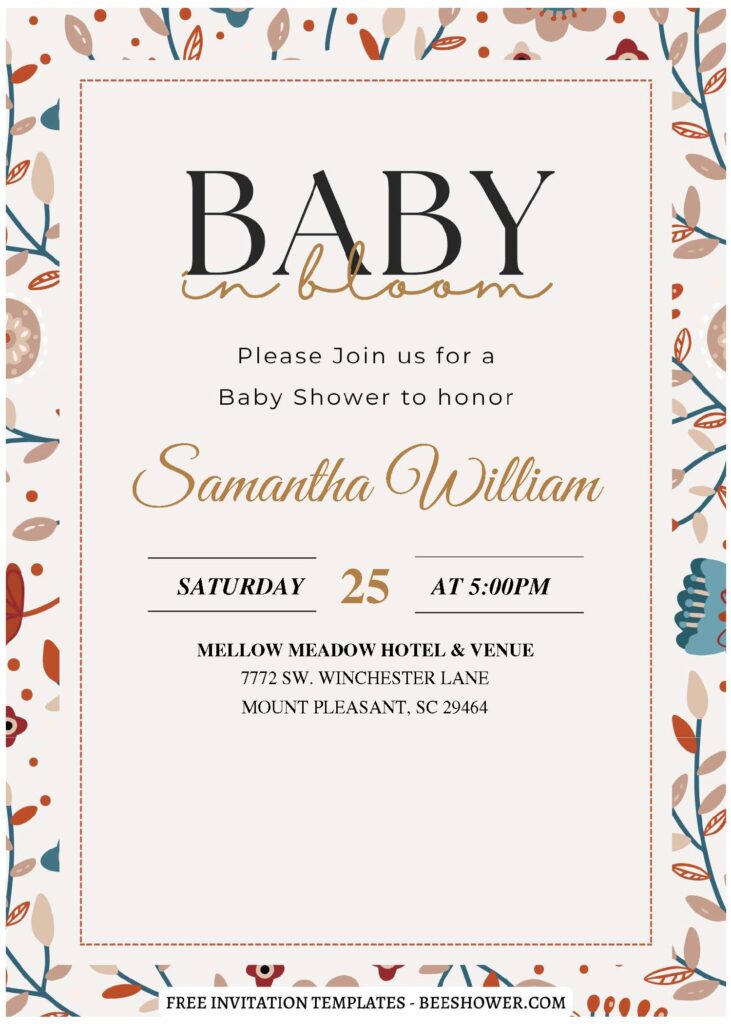 (Free Editable PDF) Modern Minimal Floral Baby Shower Invitation Templates A