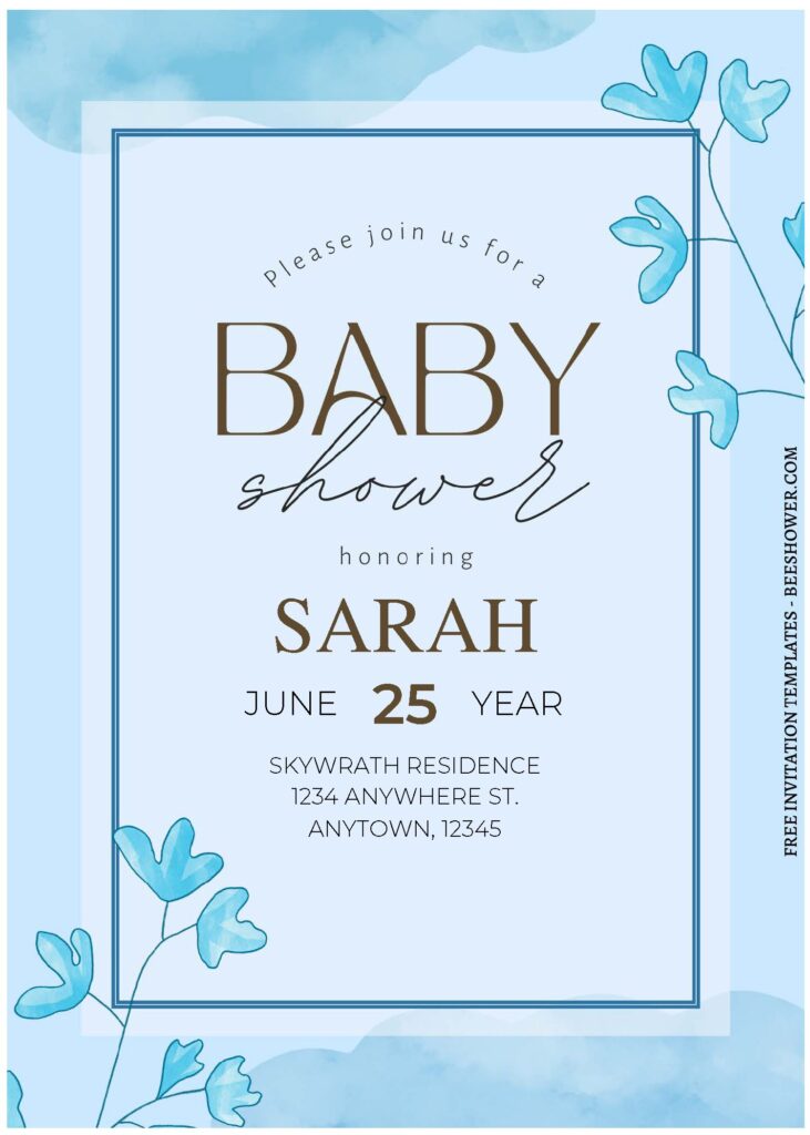 (Free Editable PDF) Calming Blue Floral Baby Shower Invitation Templates A