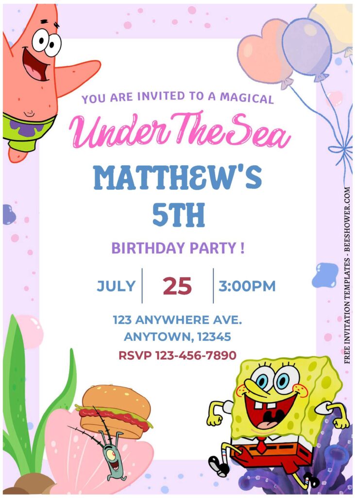 (Free Editable PDF) Under The Sea Spongebob Baby Shower Invitation Templates c