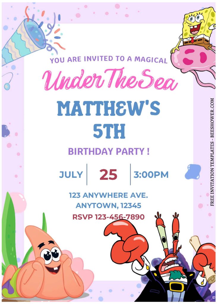 (Free Editable PDF) Under The Sea Spongebob Baby Shower Invitation Templates a