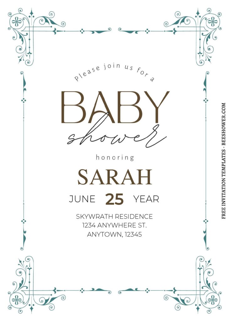 (Free Editable PDF) Vintage Floral Frame Baby Shower Invitation Templates A