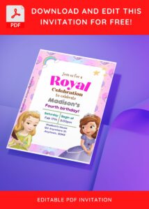 (Free Editable PDF) Royal Princess Sofia The First Baby Shower Invitation Templates II