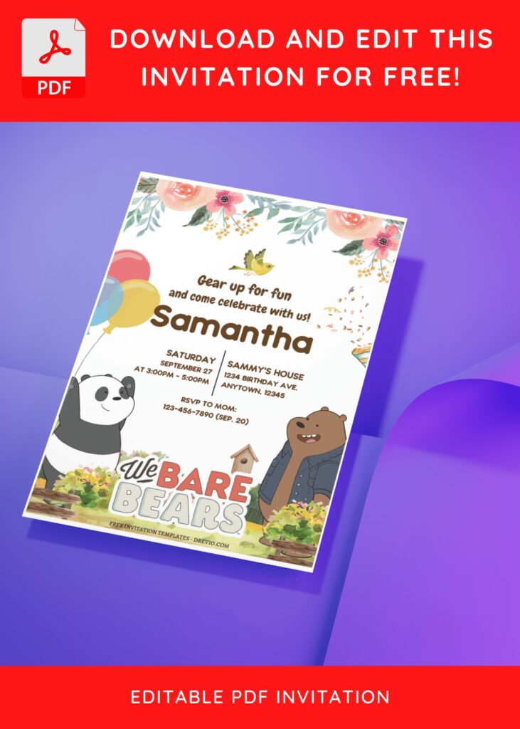 (Free Editable PDF) Charming We Bare Bears Baby Shower Invitation Templates J