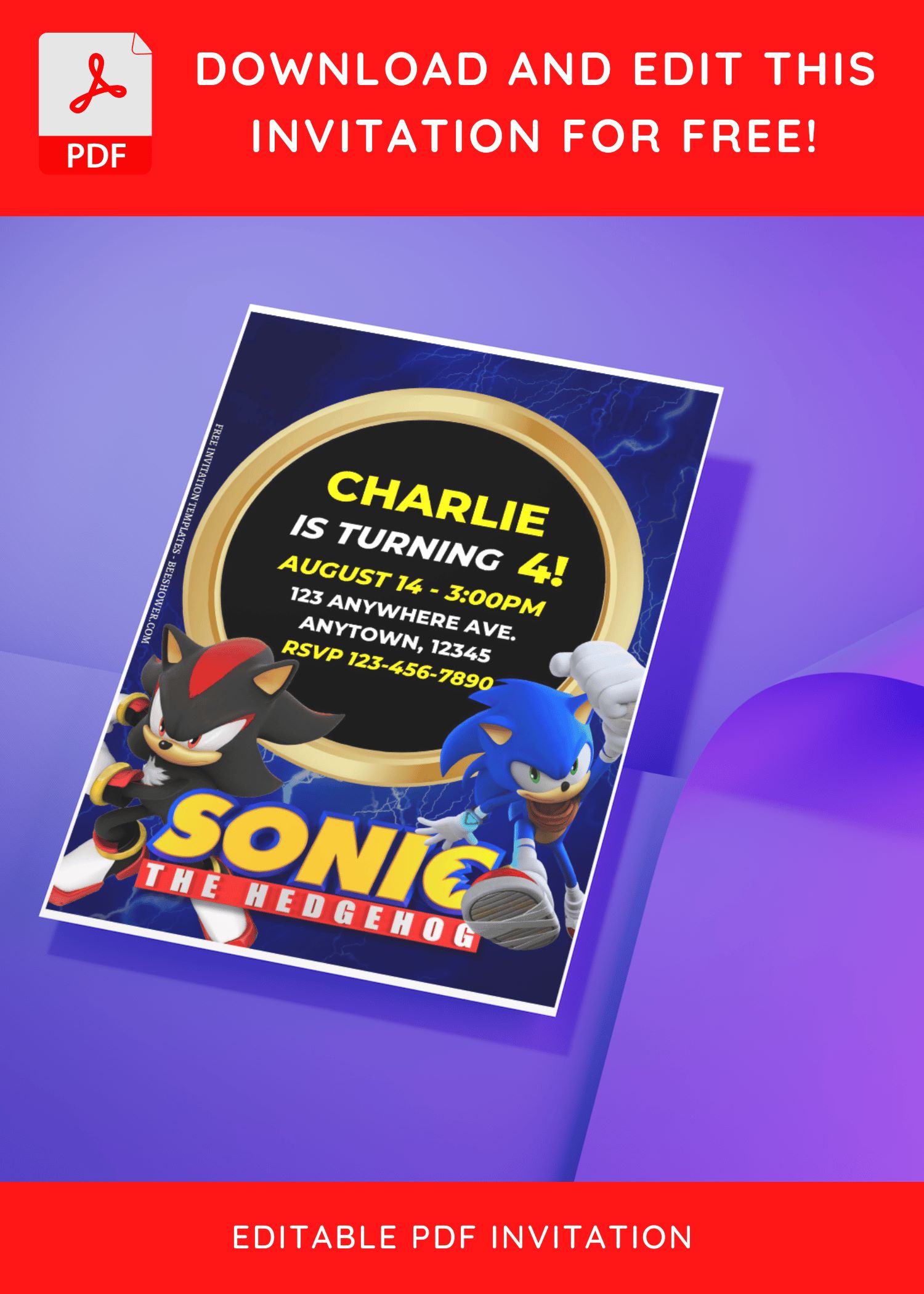 (Free Editable PDF) Sonic Speedster Baby Shower Invitation Templates C