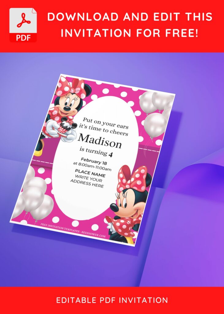 1 33 - Downloadable (Free Editable PDF) Festive Minnie Mouse Baby Shower Invitation Templates - Template No. 32