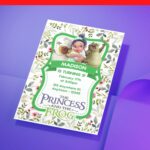 (Free Editable PDF) Beautiful Floral Princess Tiana And Frog Baby Shower Invitation Templates J