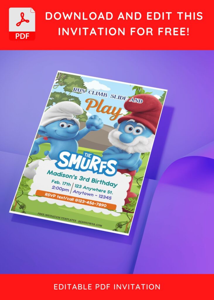 1 - Downloadable (Free Editable PDF) Smurf's Up! Baby Shower Invitation Templates - Template No. 32