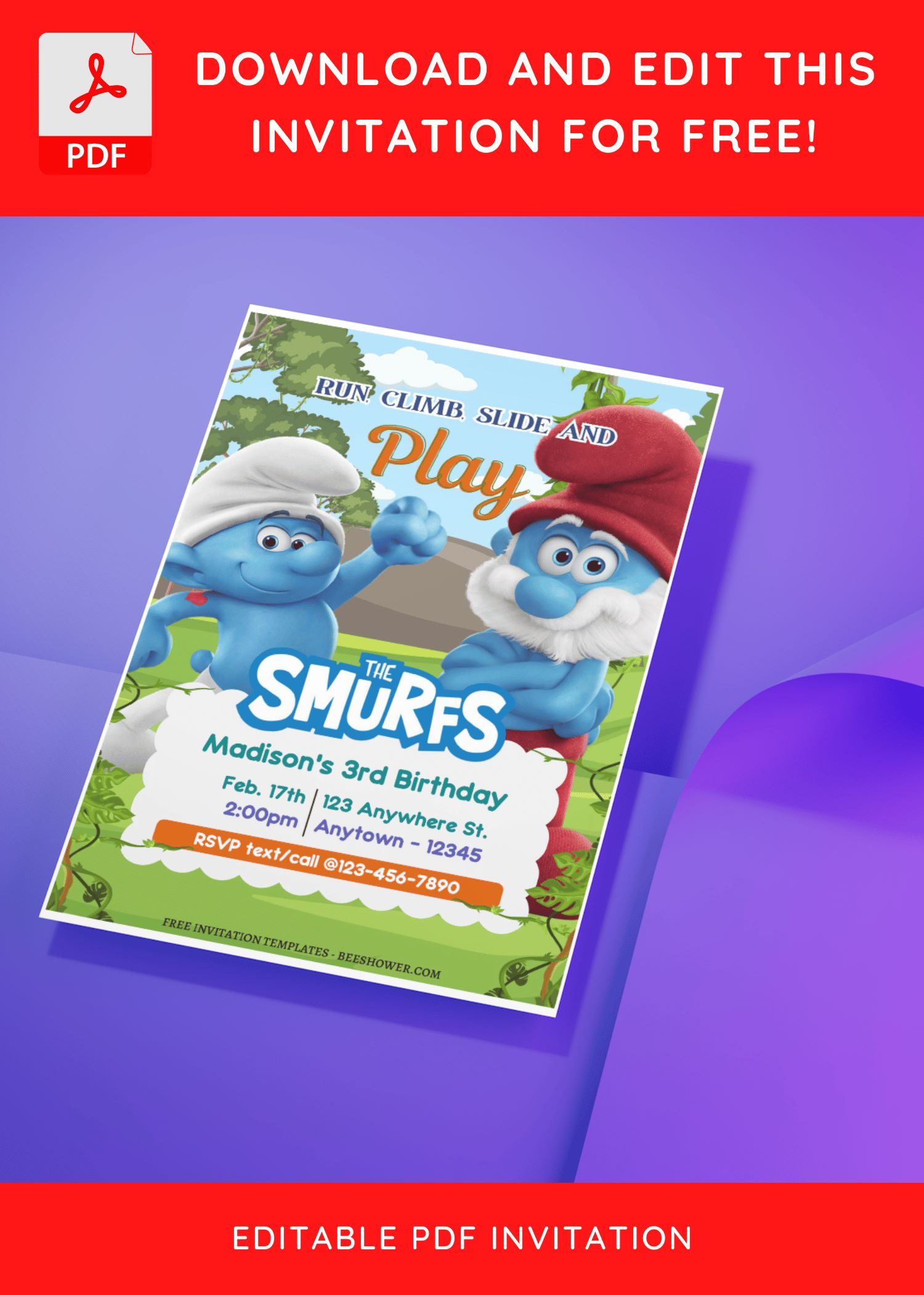 (Free Editable PDF) Smurf's Up! Baby Shower Invitation Templates C