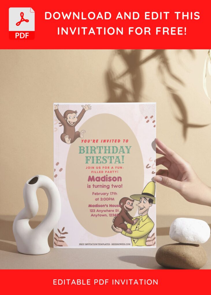 (Free Editable PDF) Swinging Into Fun Curious George Baby Shower Invitation Templates I
