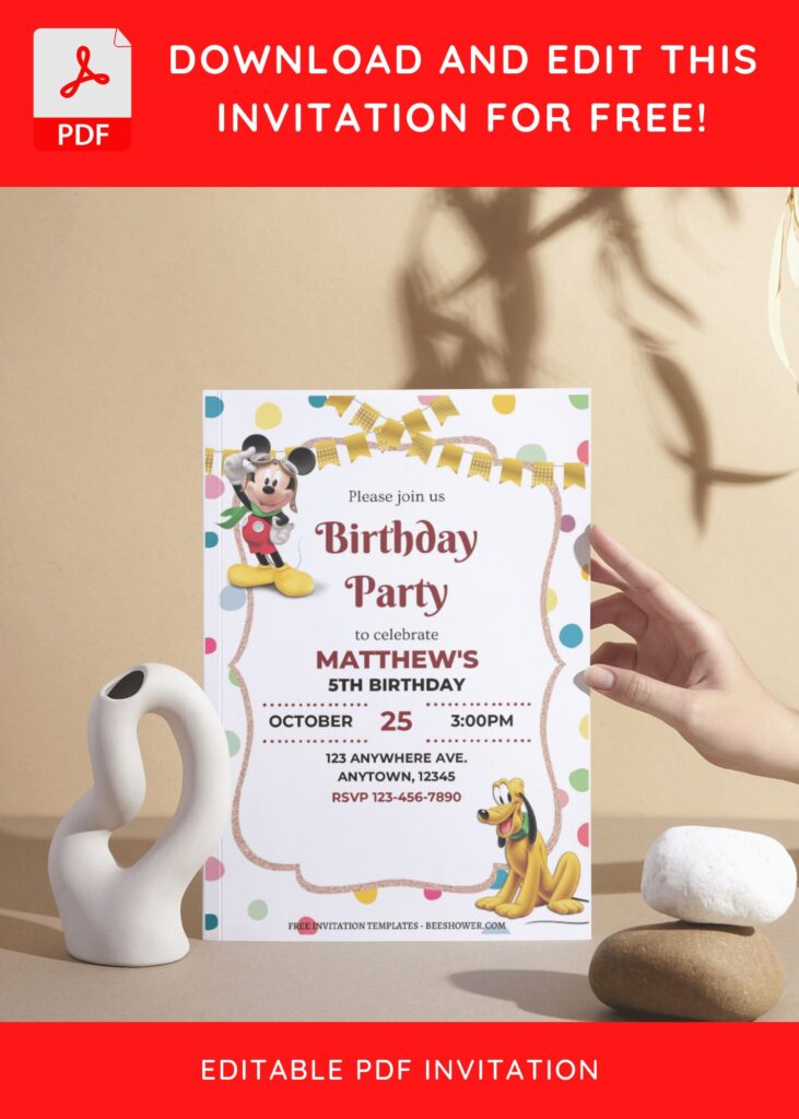 (Free Editable PDF) Lively Fun Mickey Mouse Baby Shower Invitation Templates I