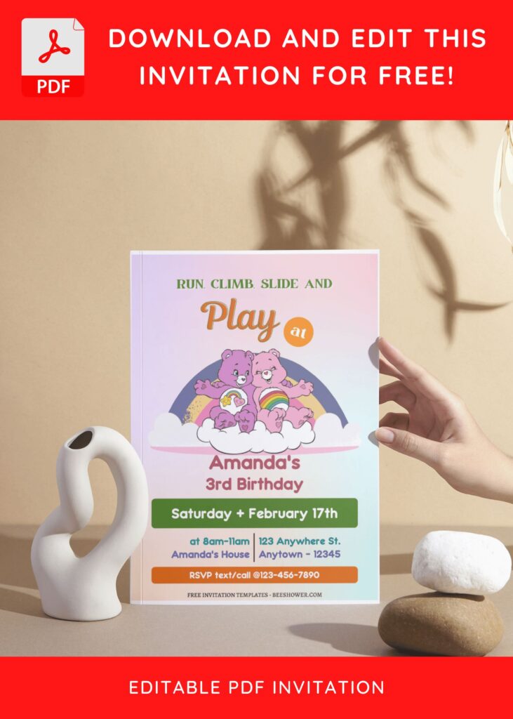 (Free Editable PDF) A Barrel Of Fun Care Bears Baby Shower Invitation Templates I