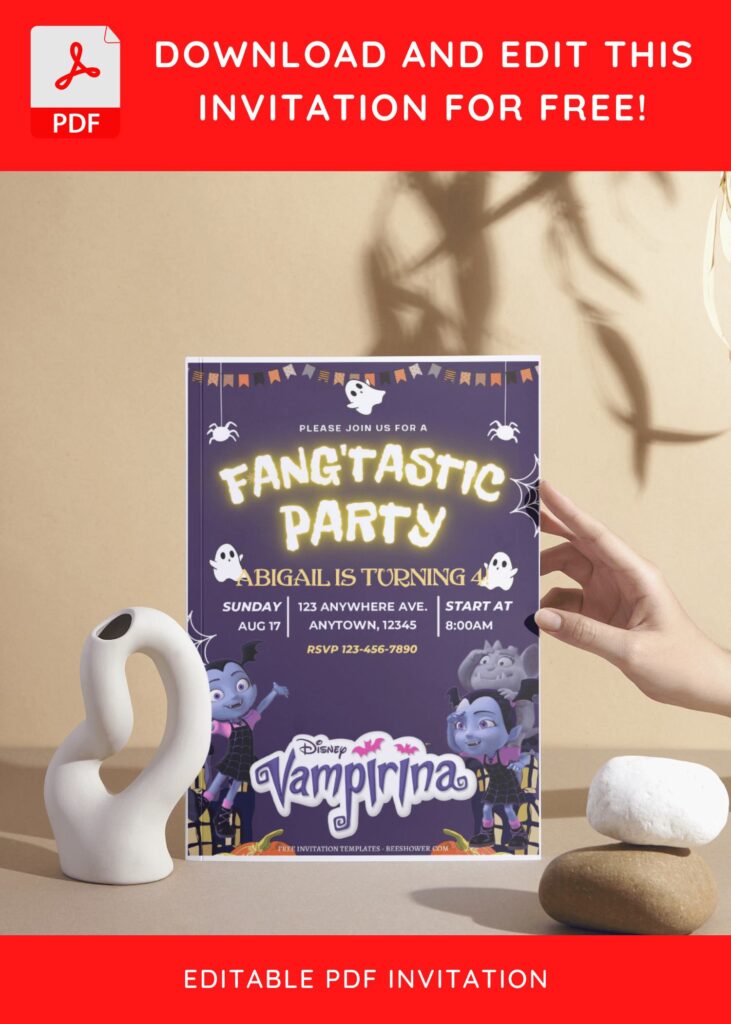 (Free Editable PDF) Spooky Fun Disney Vampirina Baby Shower Invitation Templates I
