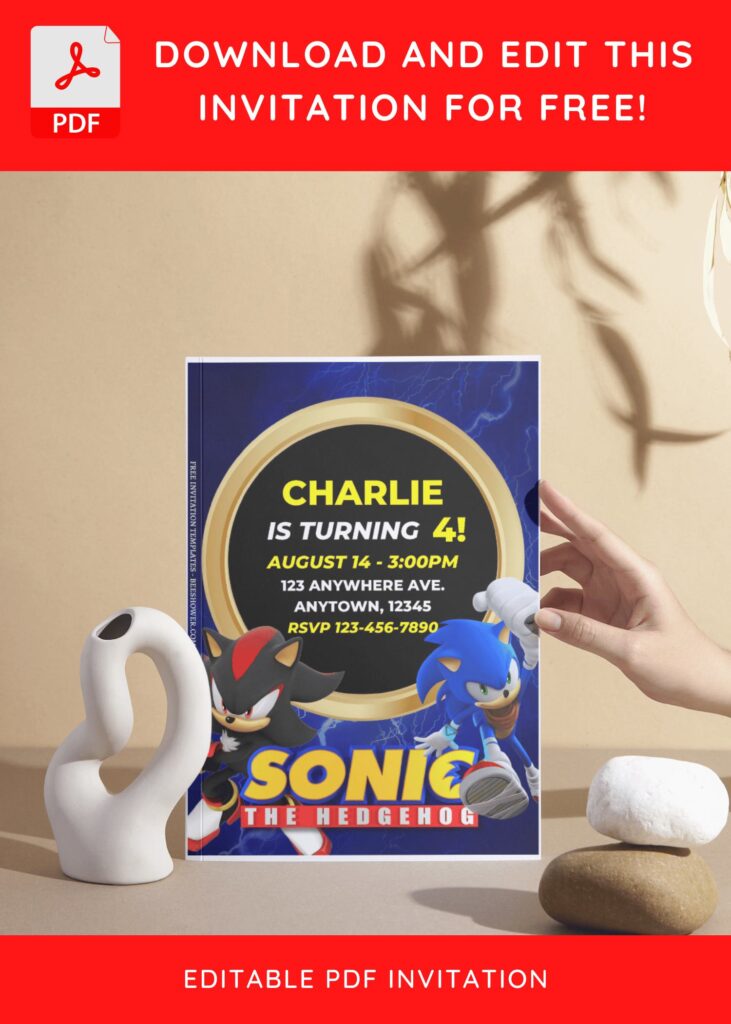 (Free Editable PDF) Sonic Speedster Baby Shower Invitation Templates I
