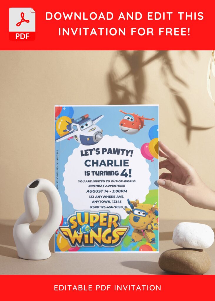 (Free Editable PDF) Charming Super Wings Baby Shower Invitation Templates I