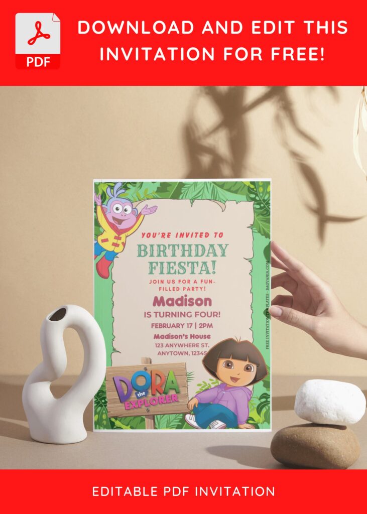 (Free Editable PDF) Rumble In The Jungle Dora Explorer Baby Shower Invitation Templates II