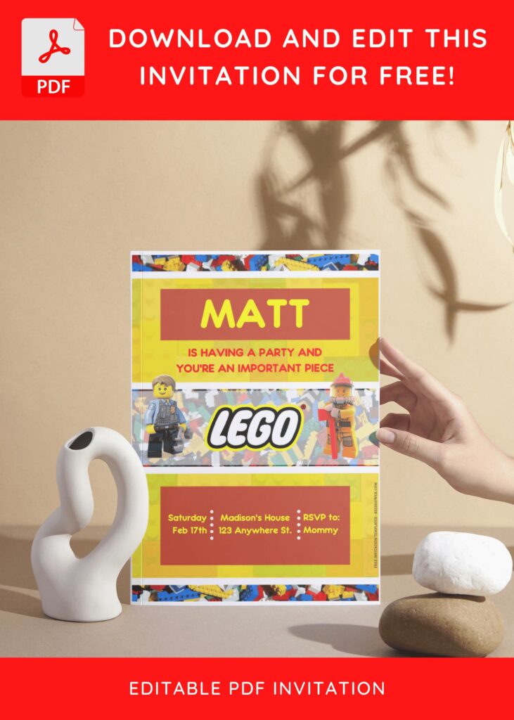 (Free Editable PDF) Fun Lego Block Party Baby Shower Invitation Templates I