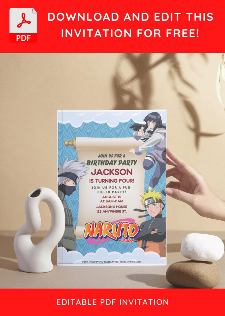 (Free Editable PDF) Awesome Naruto Shippuden Baby Shower Invitation Templates I