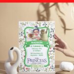 (Free Editable PDF) Beautiful Floral Princess Tiana And Frog Baby Shower Invitation Templates