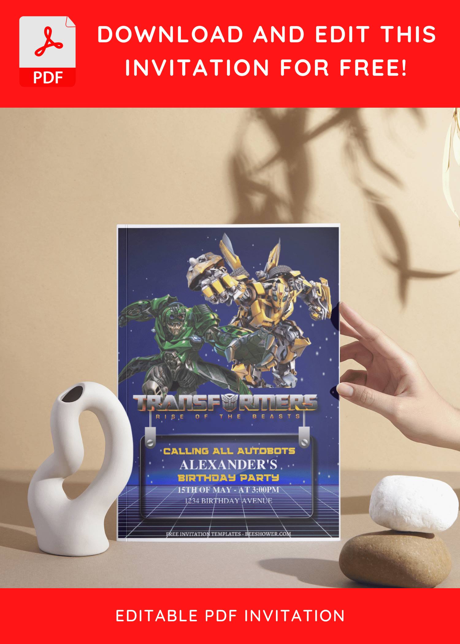 (Free Editable PDF) Gear Up Transformers Baby Shower Invitation Templates C