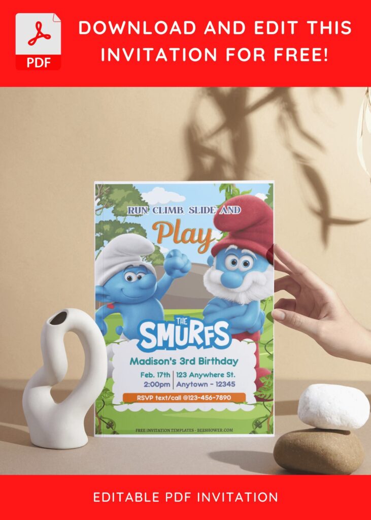 (Free Editable PDF) Smurf's Up! Baby Shower Invitation Templates I