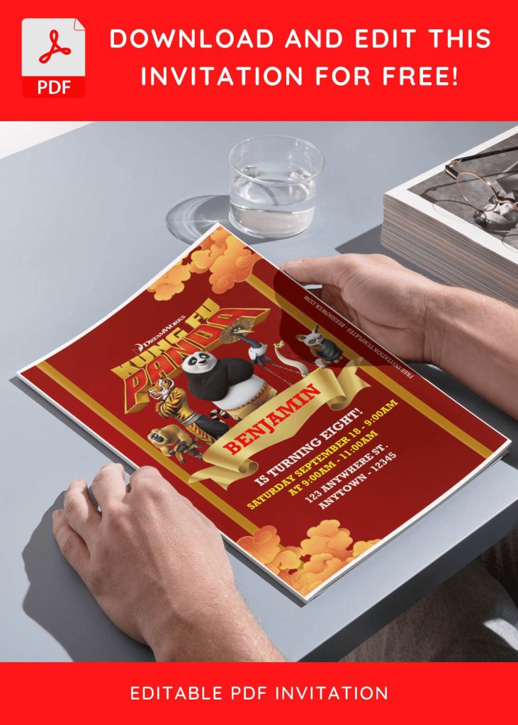 (Free Editable PDF) Festive Kung Fu Panda Baby Shower Invitation Templates H