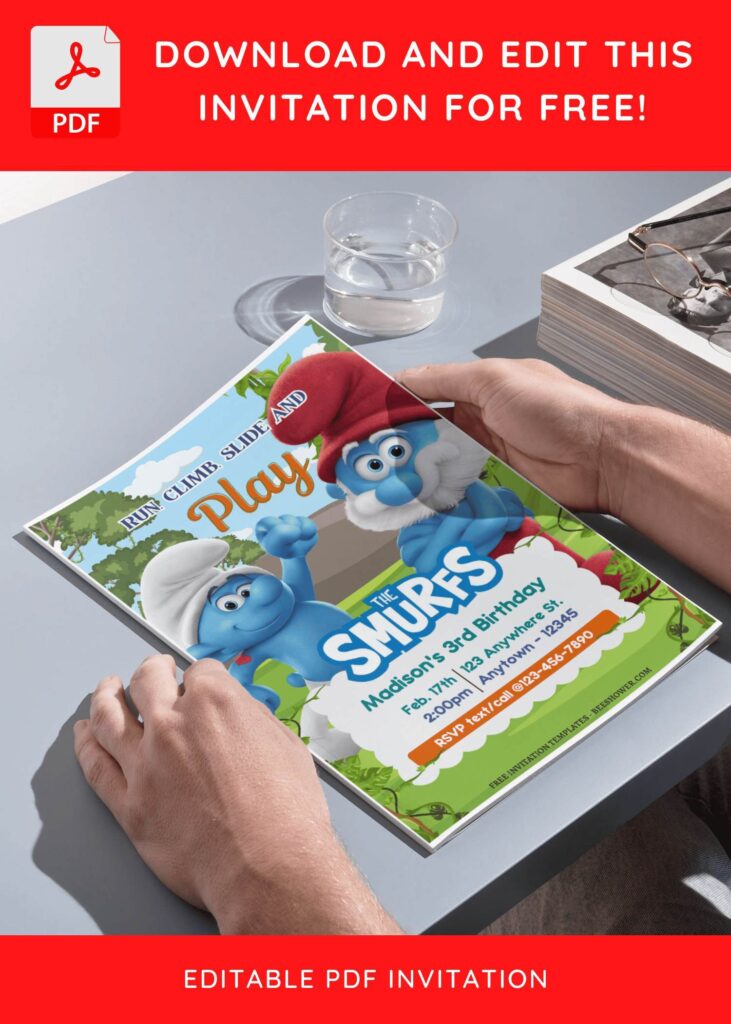 3 - Downloadable (Free Editable PDF) Smurf's Up! Baby Shower Invitation Templates - Template No. 29