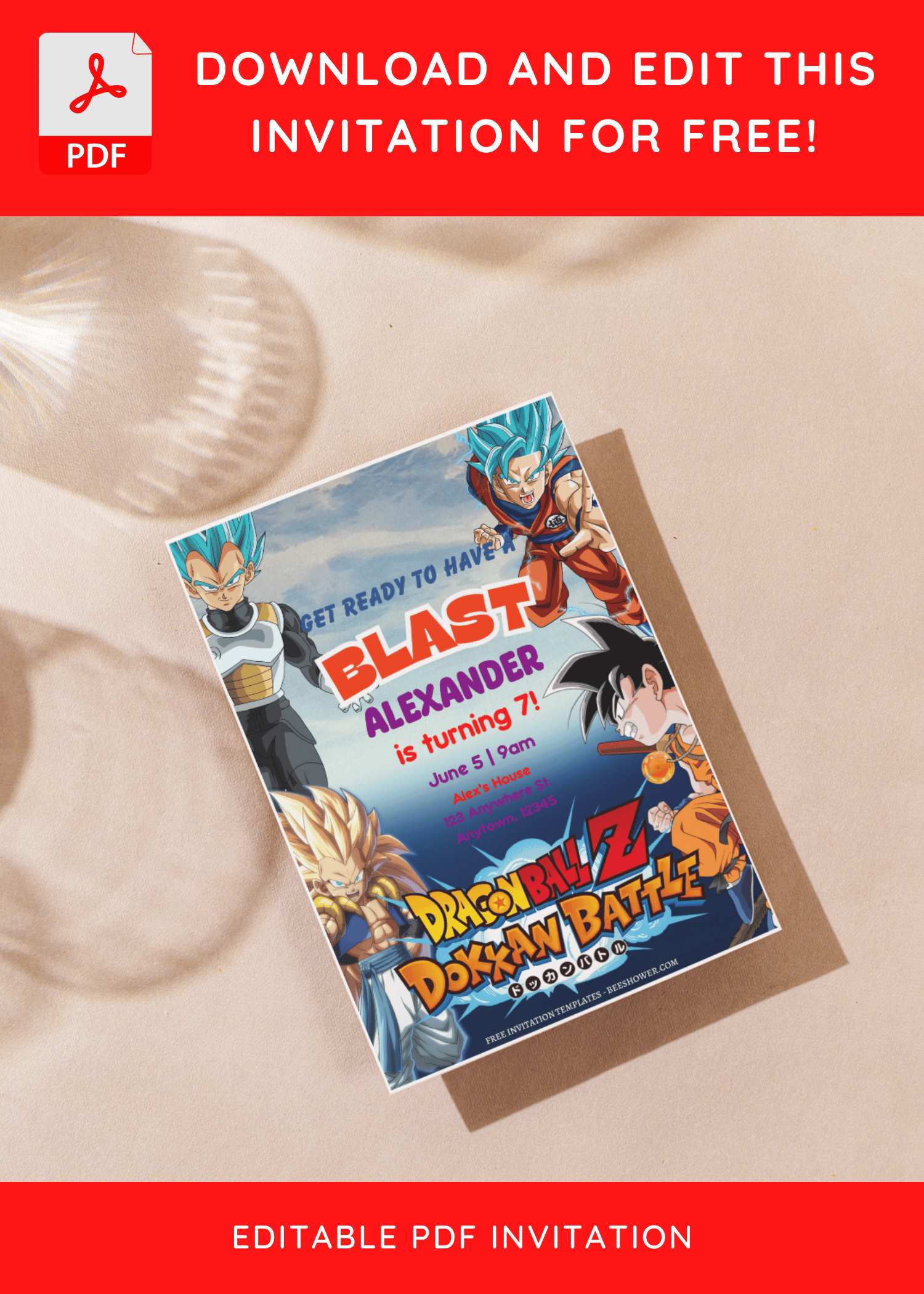(Free Editable PDF) Epic Dragon Ball Dokkan Battle Baby Shower Invitation Templates