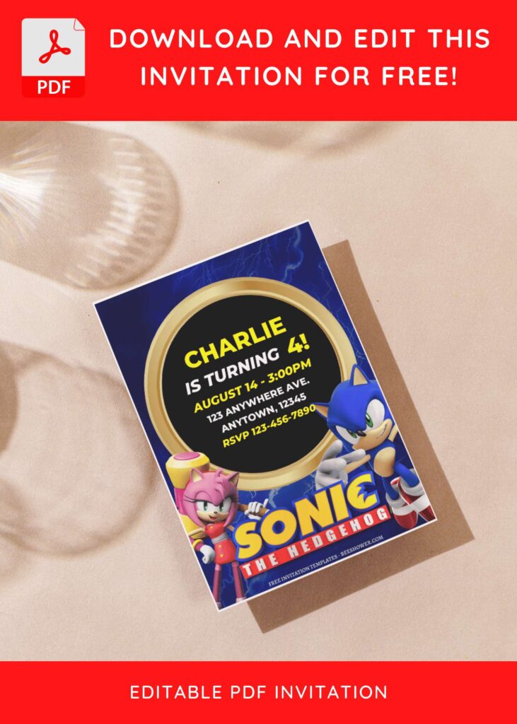 (Free Editable PDF) Sonic Speedster Baby Shower Invitation Templates G