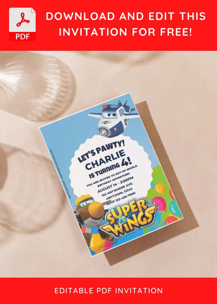 (Free Editable PDF) Charming Super Wings Baby Shower Invitation Templates G