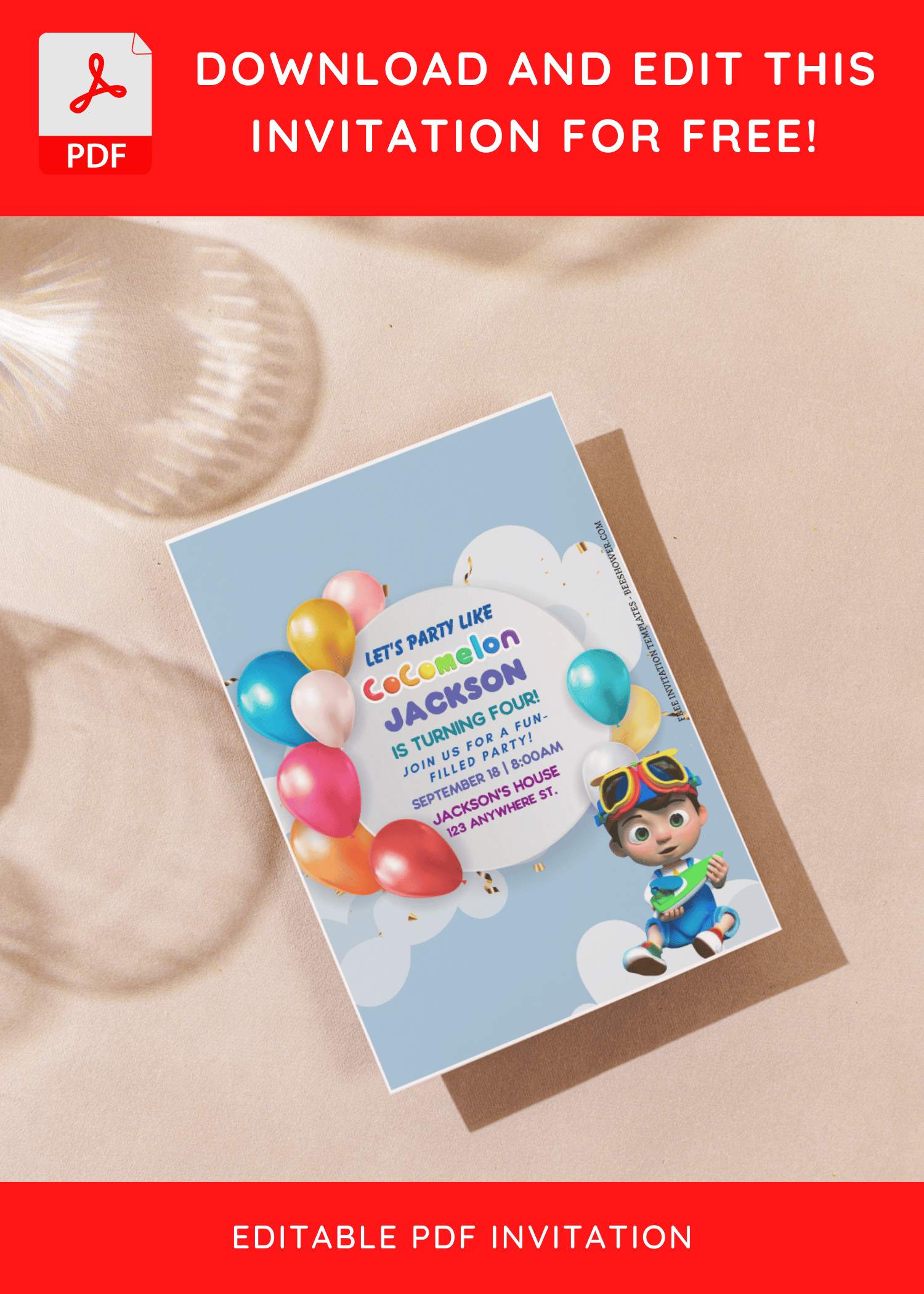 (Free Editable PDF) Wiggle & Giggle Cocomelon Baby Shower Invitation Templates J