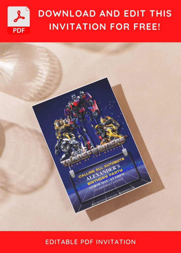 (Free Editable PDF) Gear Up Transformers Baby Shower Invitation Templates G