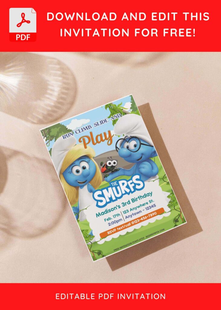 (Free Editable PDF) Smurf's Up! Baby Shower Invitation Templates G