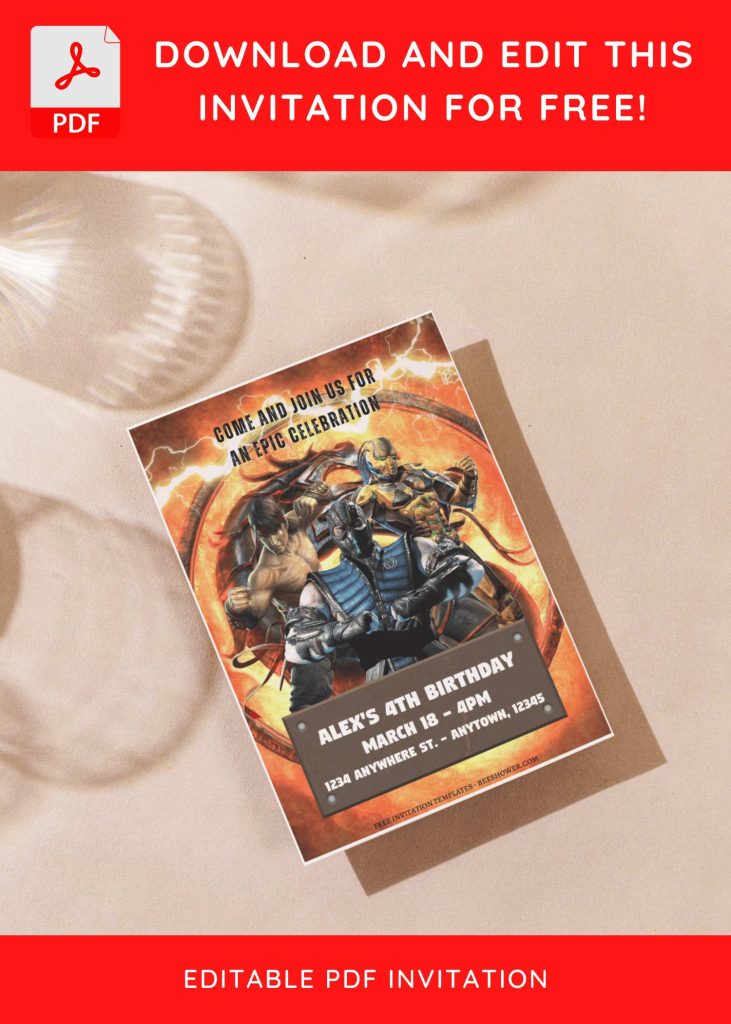 (Free Editable PDF) Mortal Kombat Baby Shower Invitation Templates G