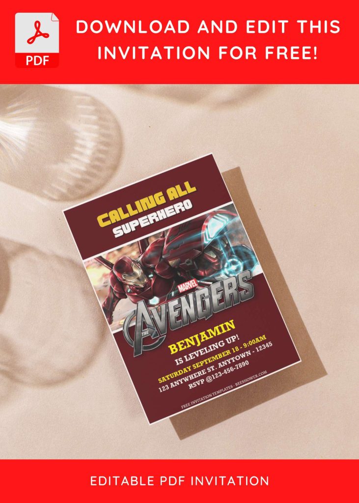 (Free Editable PDF) Marvel Avengers Baby Shower Invitation Templates H