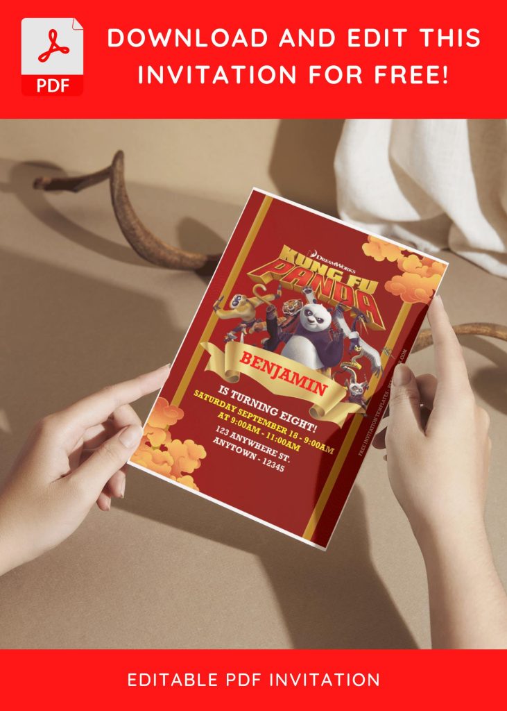 (Free Editable PDF) Festive Kung Fu Panda Baby Shower Invitation Templates F