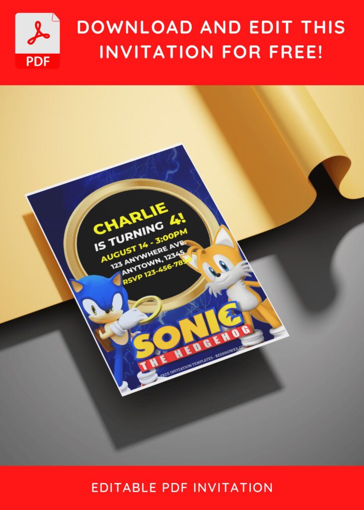 (Free Editable PDF) Sonic Speedster Baby Shower Invitation Templates E