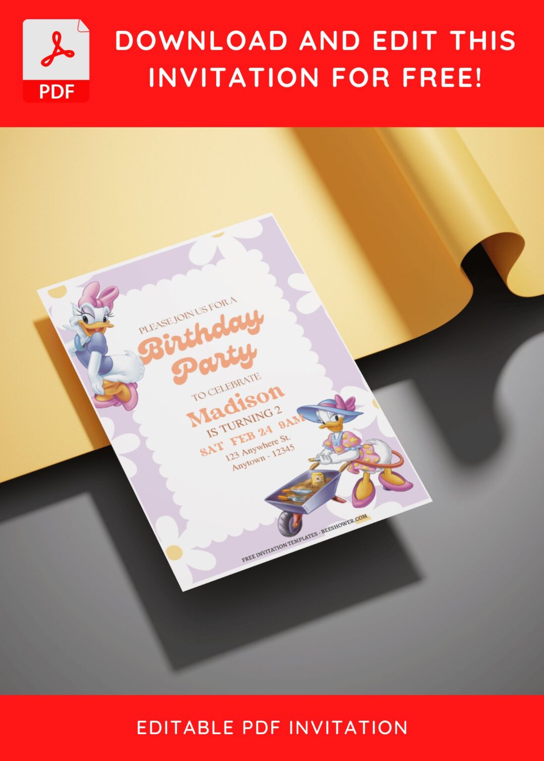 (Free Editable PDF) Lovely Daisy Duck Birthday Invitation Templates ...